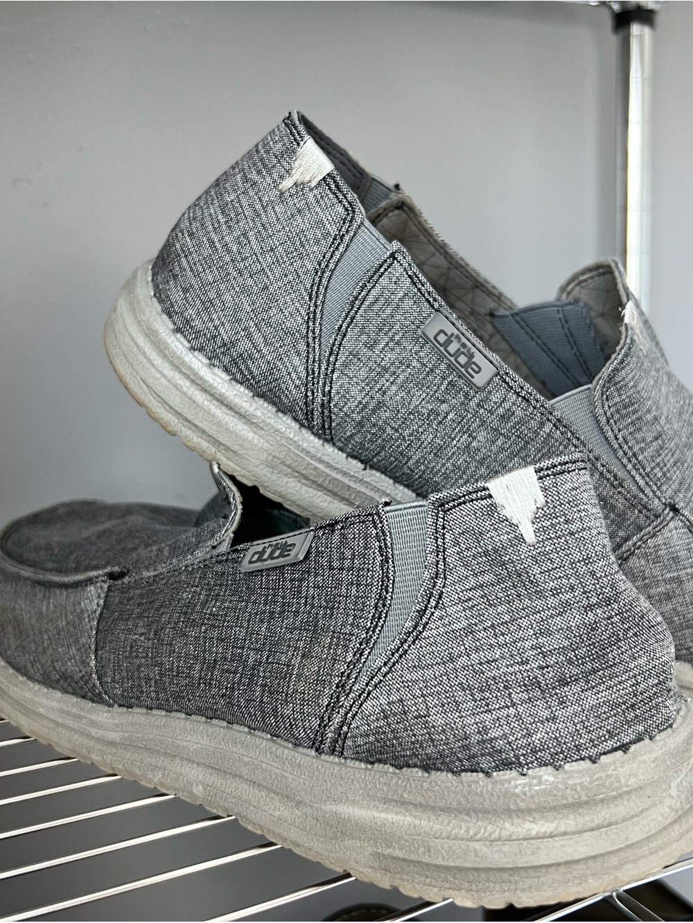 Hey Dude Grey Slip-On Canvas Loafers shoes men’s Chan Stretch Steel 14 13